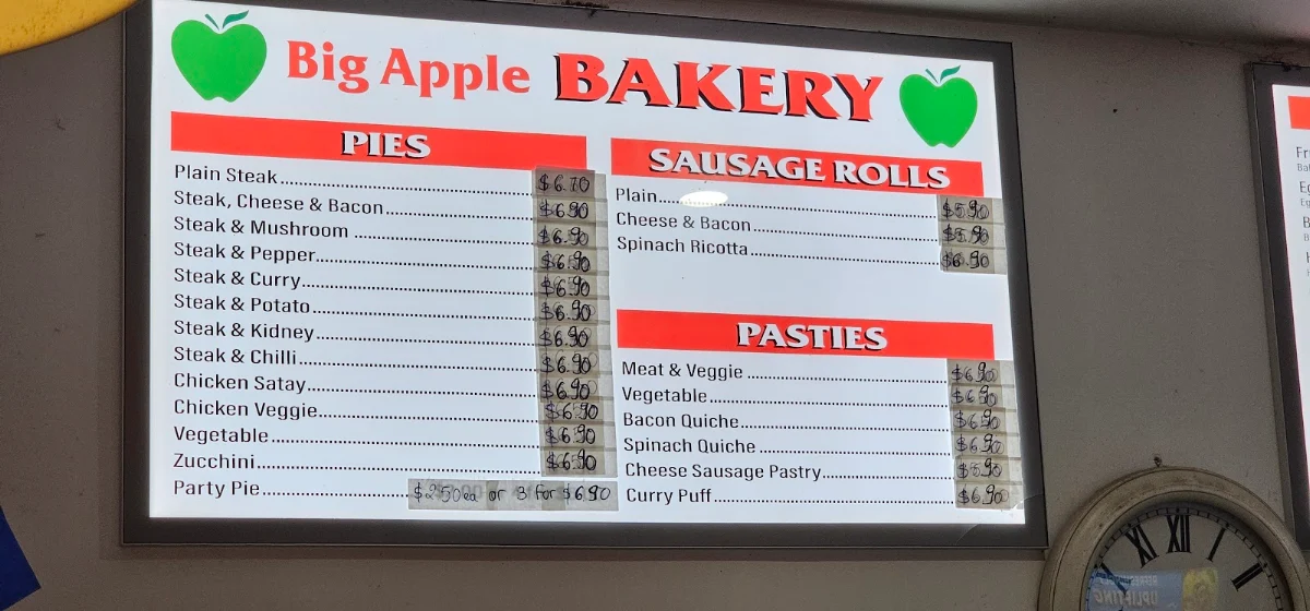Menu, Big Apple Bakery