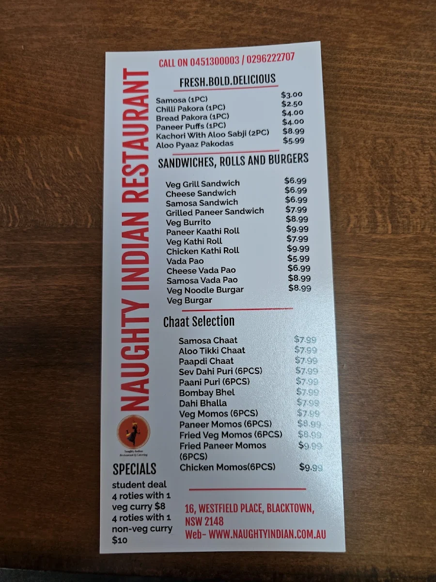 Menu, Naughty Krishna Restaurant & Catering