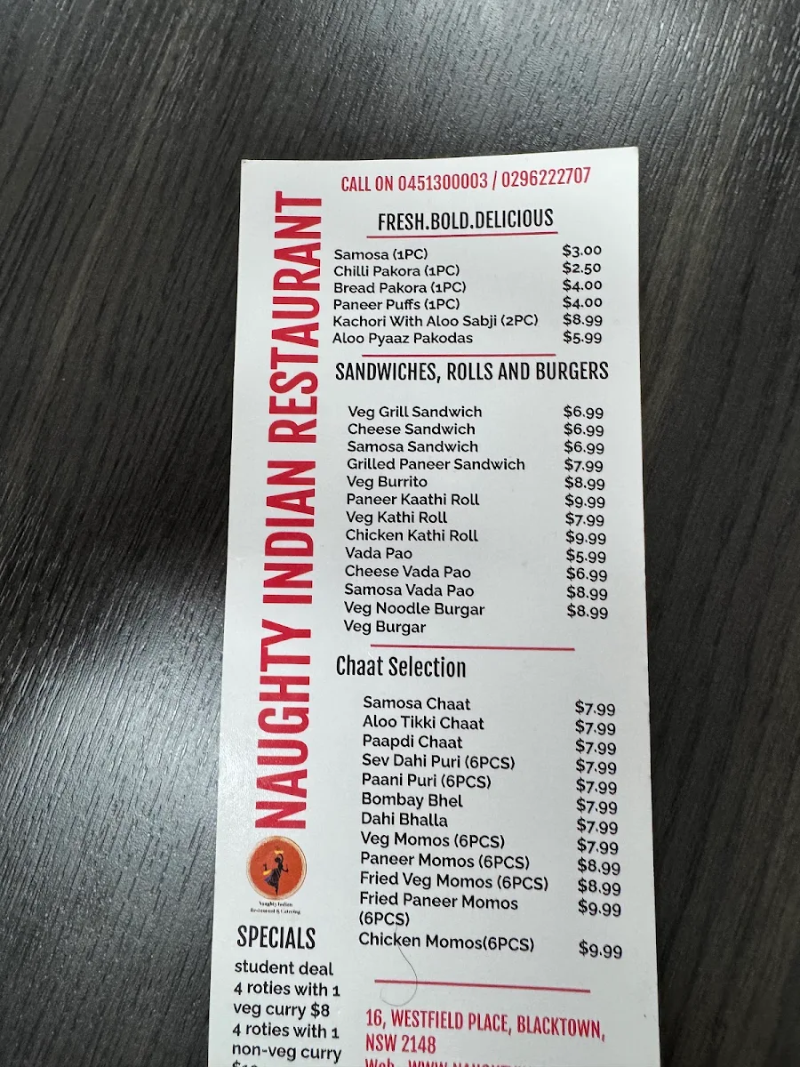 Menu, Naughty Krishna Restaurant & Catering