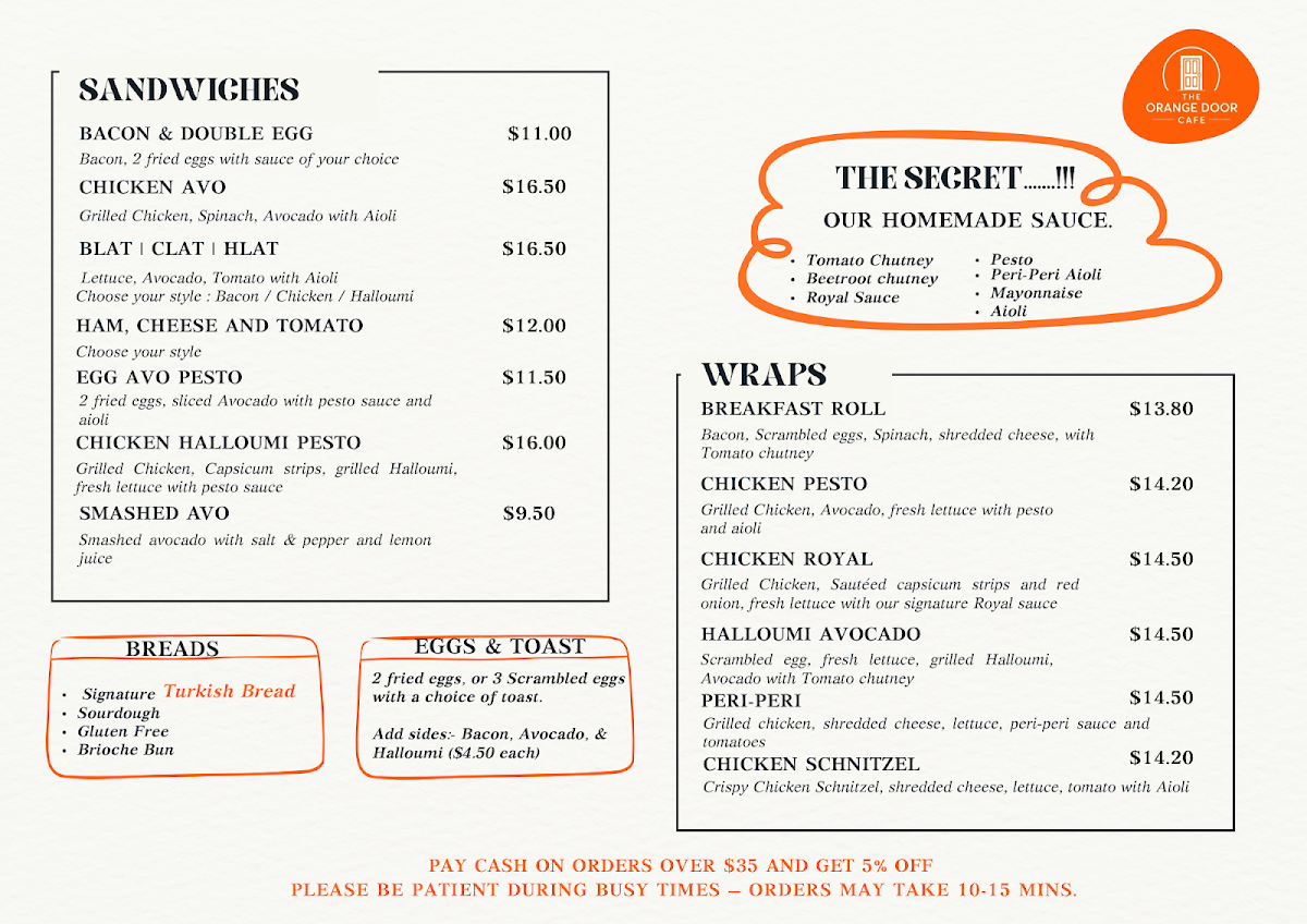 Menu, The Orange Door Cafe