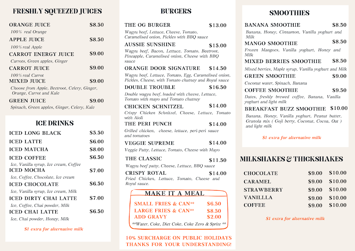 Menu, The Orange Door Cafe