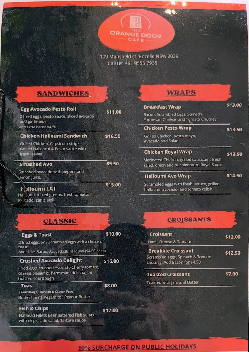 Menu, The Orange Door Cafe
