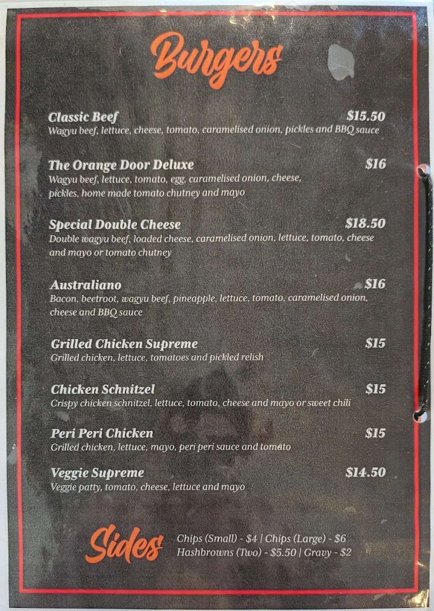 Menu, The Orange Door Cafe