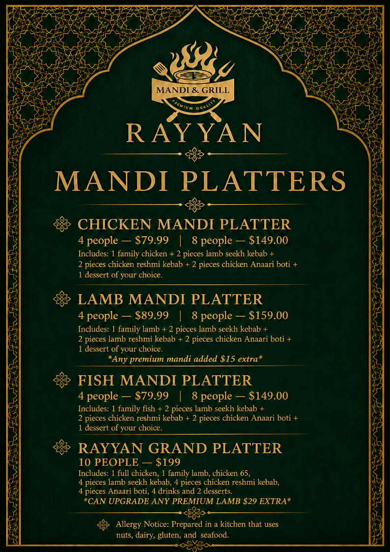 Menu, Rayyan Mandi & Grill
