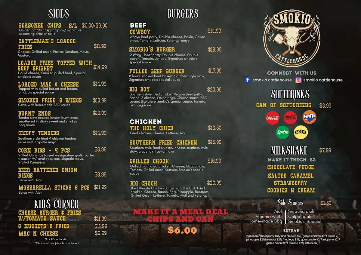 Menu, Smokio Cattlehouse