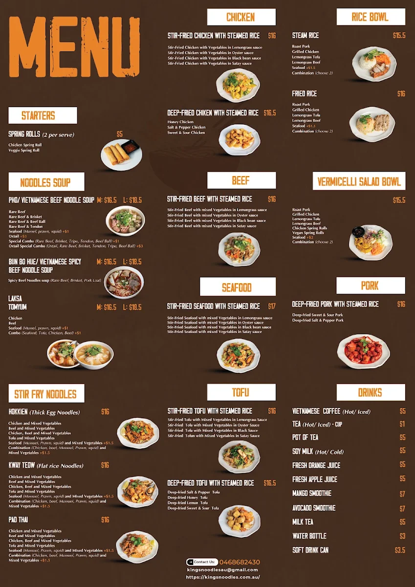 Menu, King’s Noodles Vietnamese