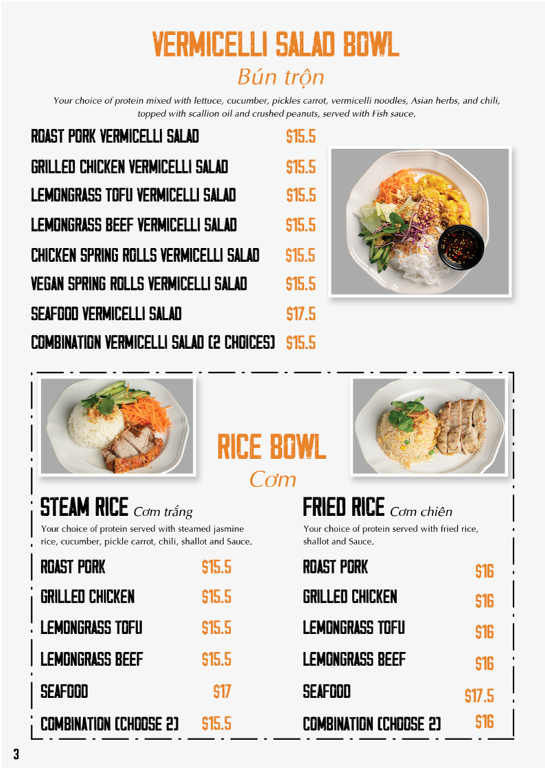 Menu, King’s Noodles Vietnamese