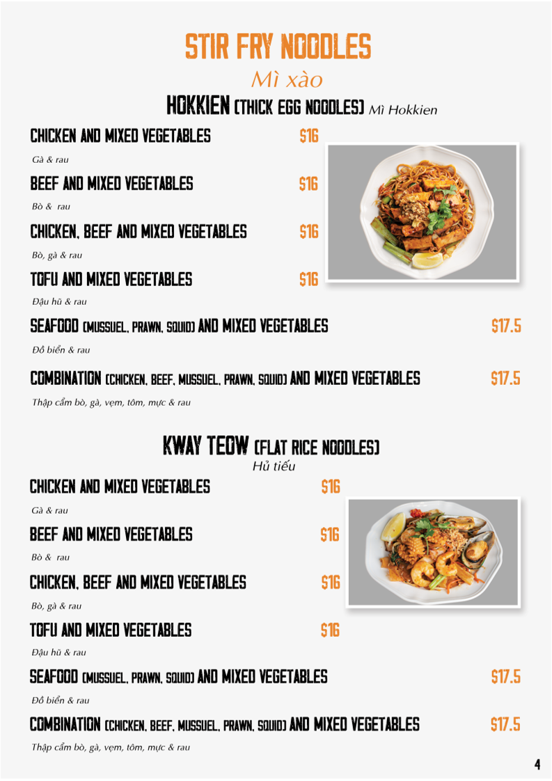 Menu, King’s Noodles Vietnamese
