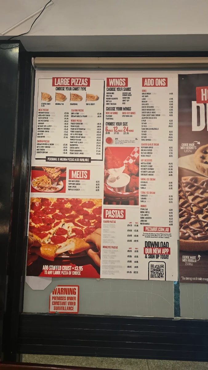 Menu, Pizza Hut St Andrews Restaurant