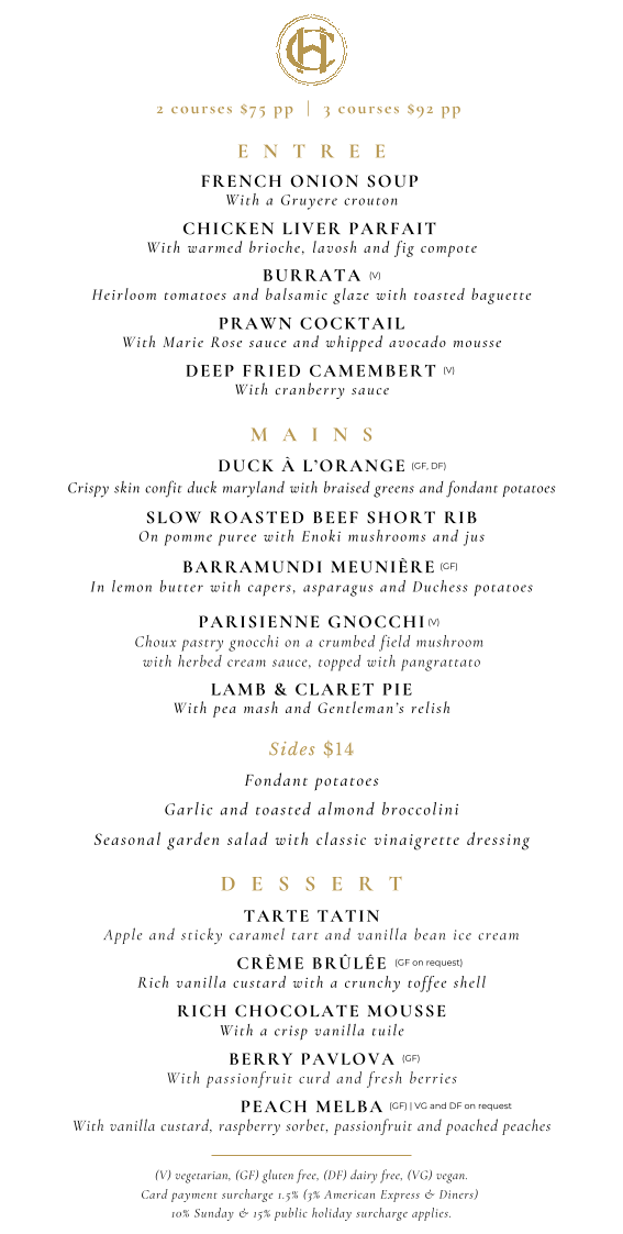 Menu, Grand Dining Room at The Carrington