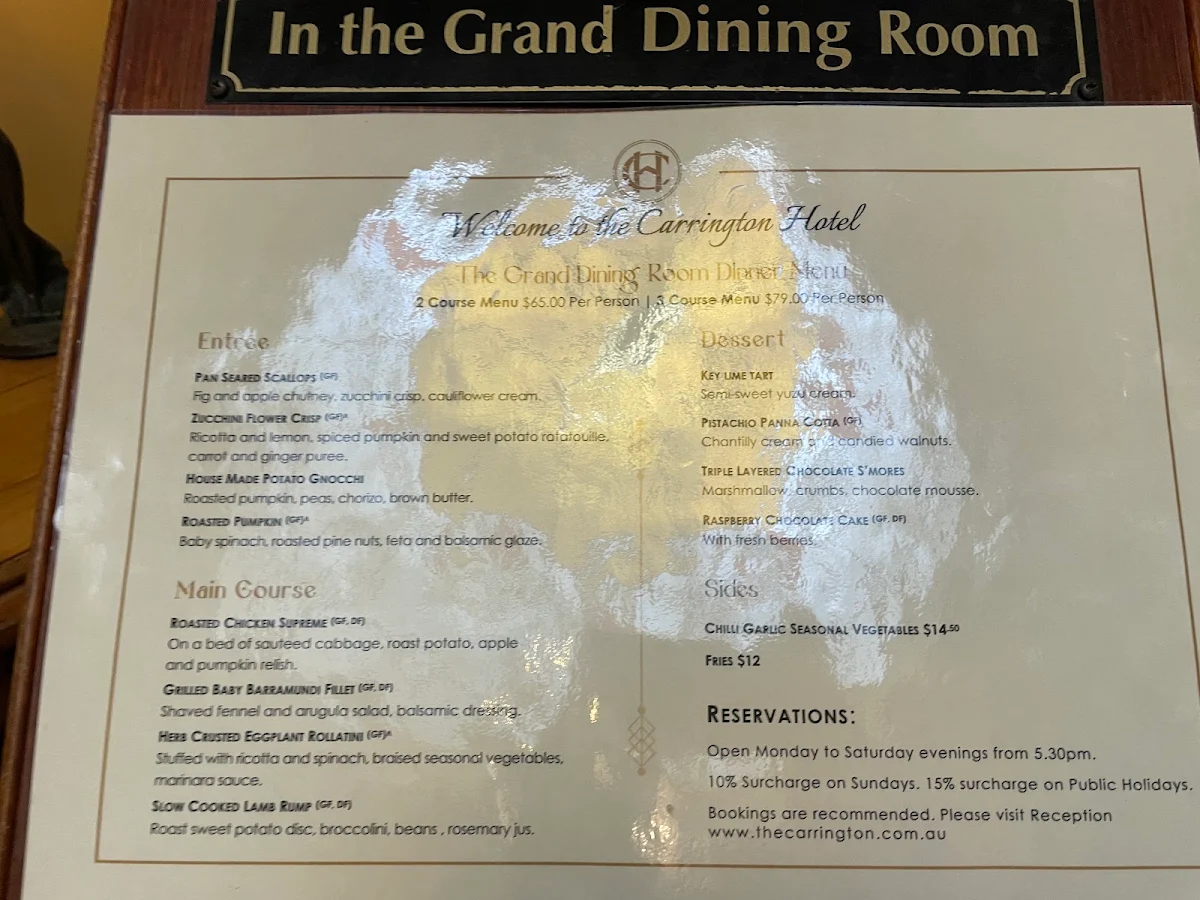 Menu, Grand Dining Room at The Carrington