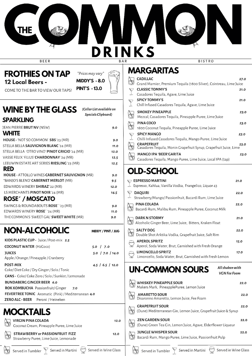 Menu, The Common Bistro