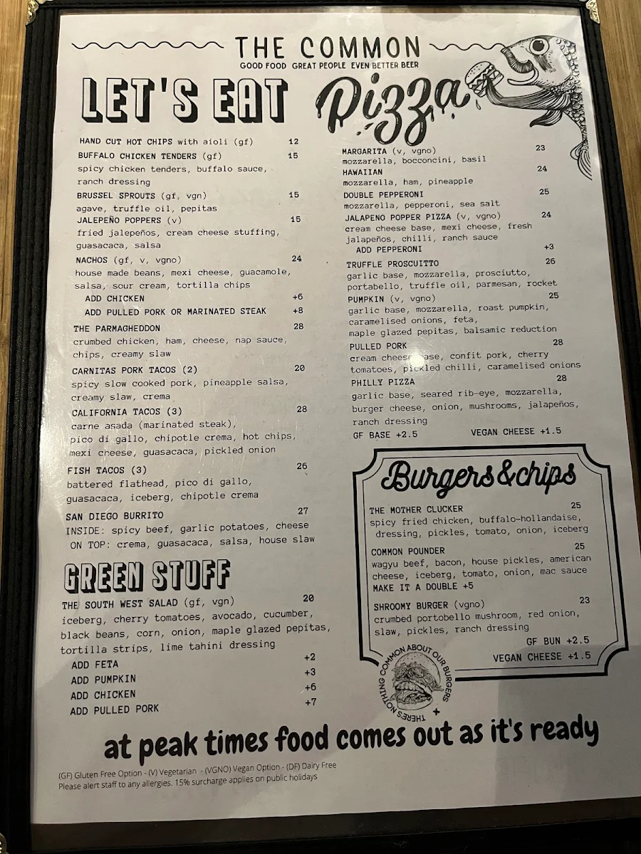 Menu, The Common Bistro