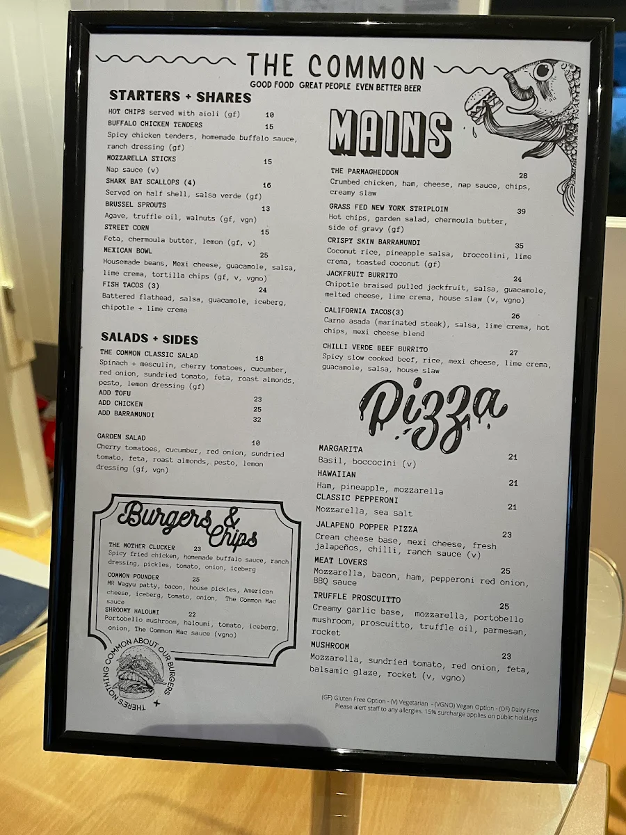 Menu, The Common Bistro