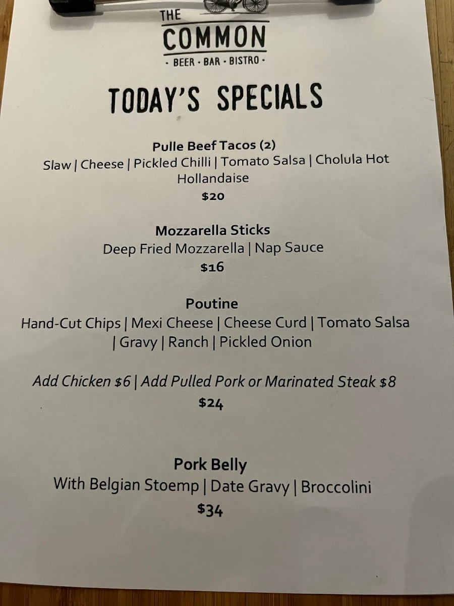 Menu, The Common Bistro