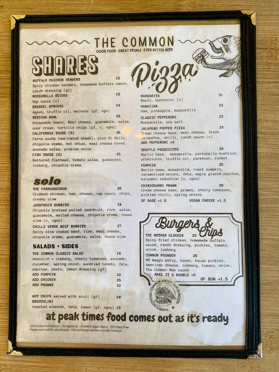 Menu, The Common Bistro