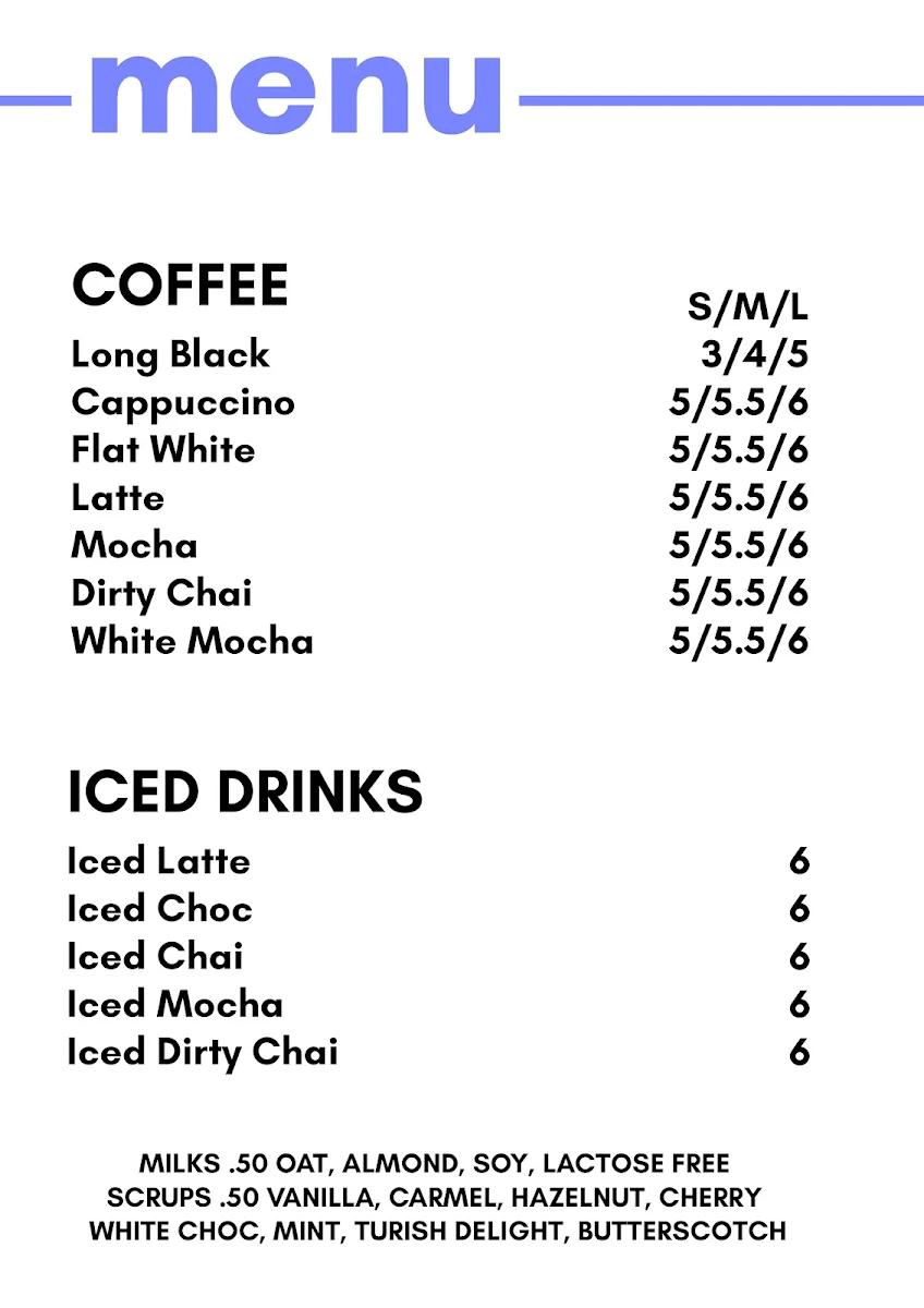 Menu, PureBred Coffee Bar
