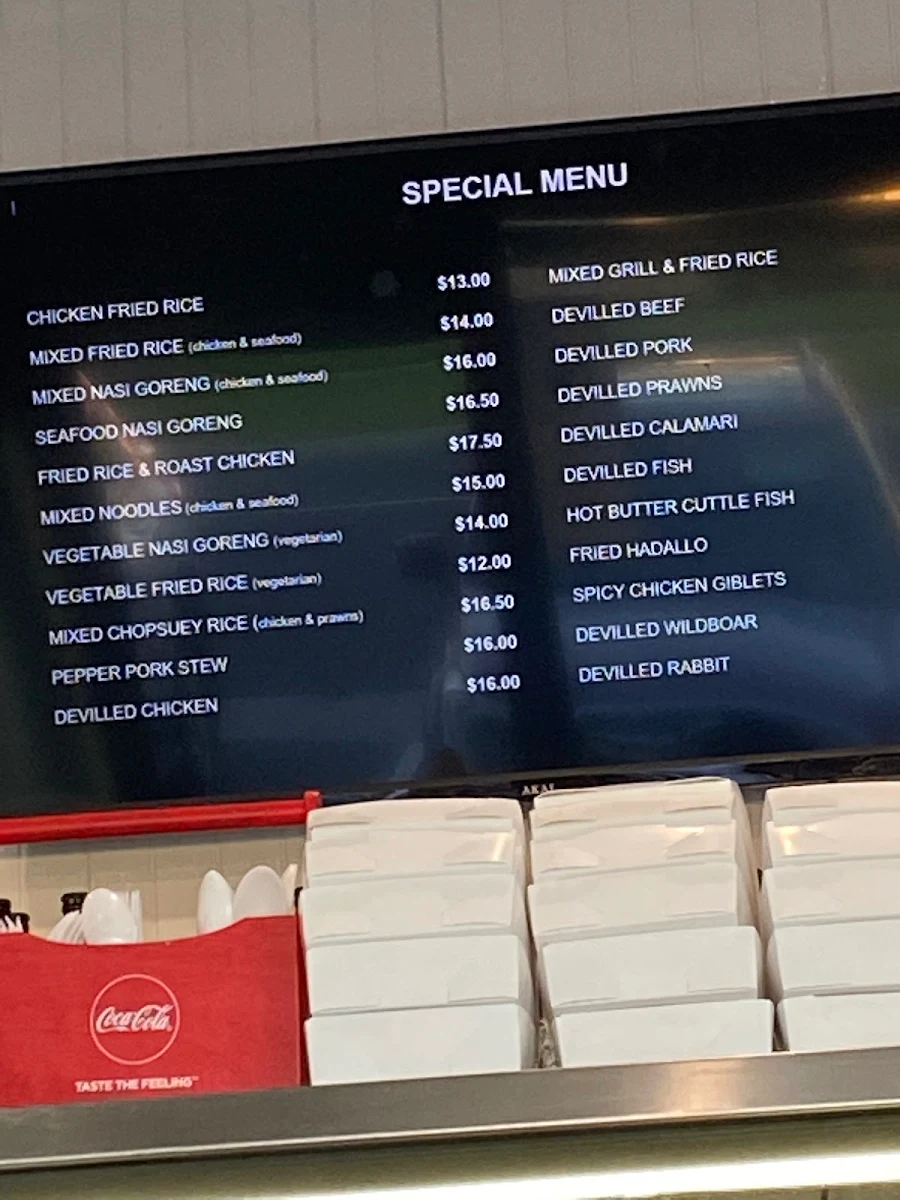 Menu, Shades Foods ( ශ්‍රී ලාංකීය රස පදම )
