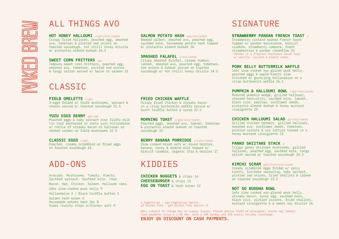 Menu, Naked Brew