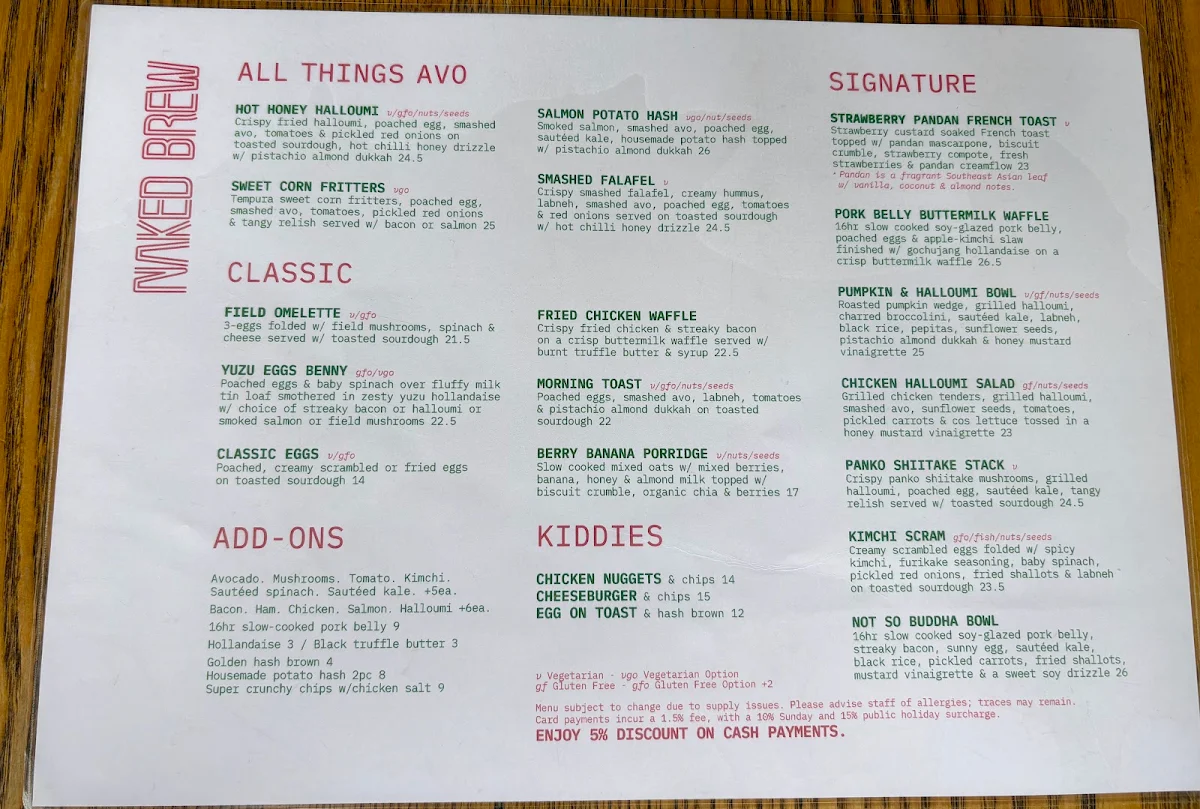 Menu, Naked Brew