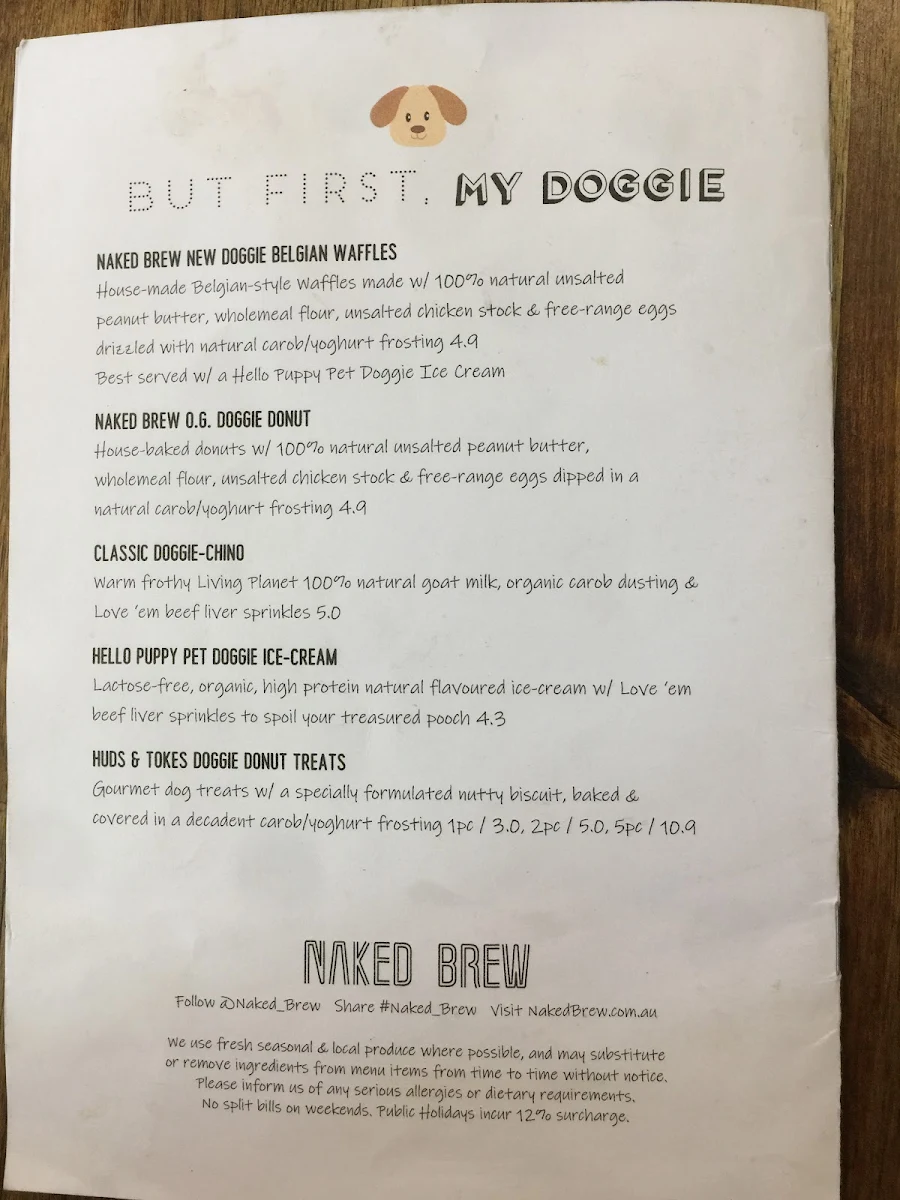 Menu, Naked Brew