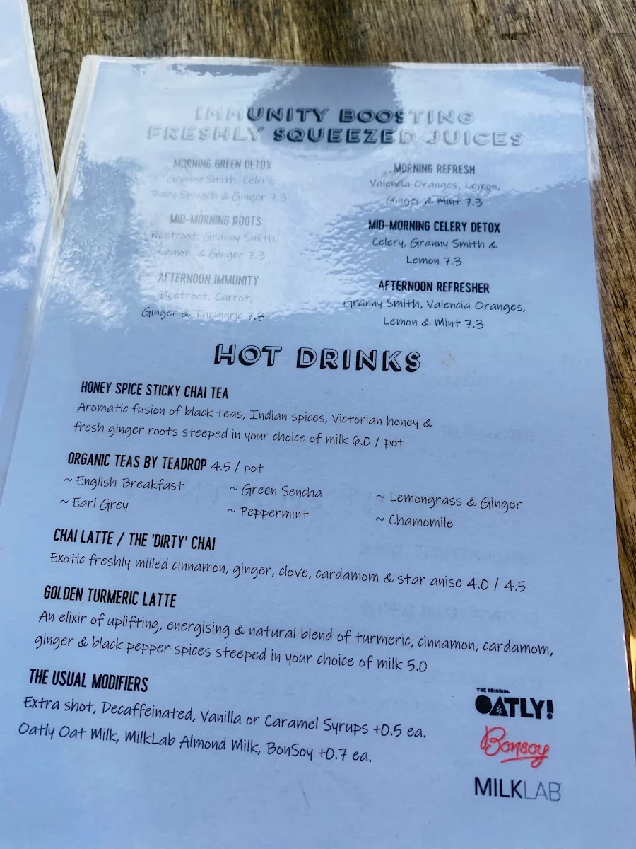 Menu, Naked Brew