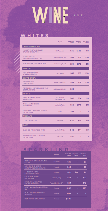 Menu, Ballers Clubhouse