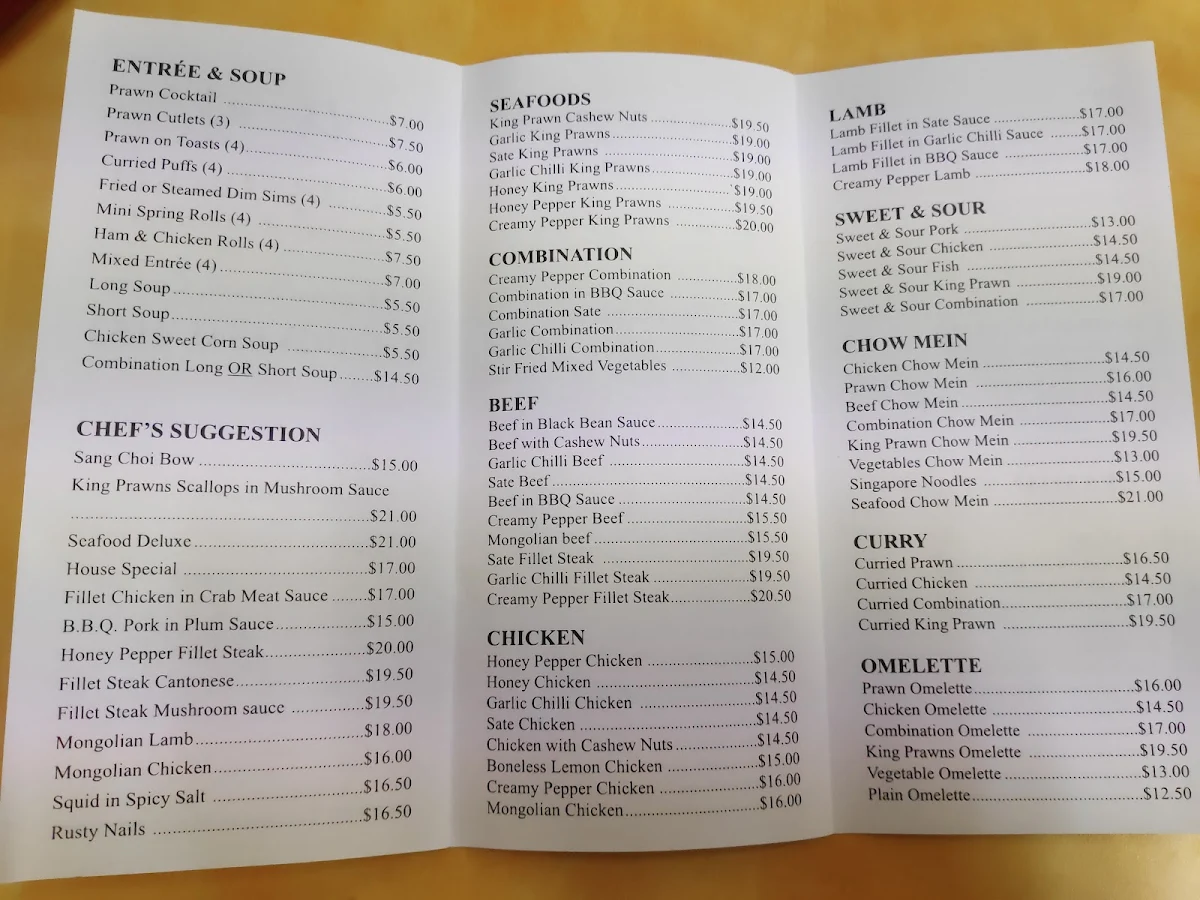 Menu, Kenny Tucker Chinese Restaurant