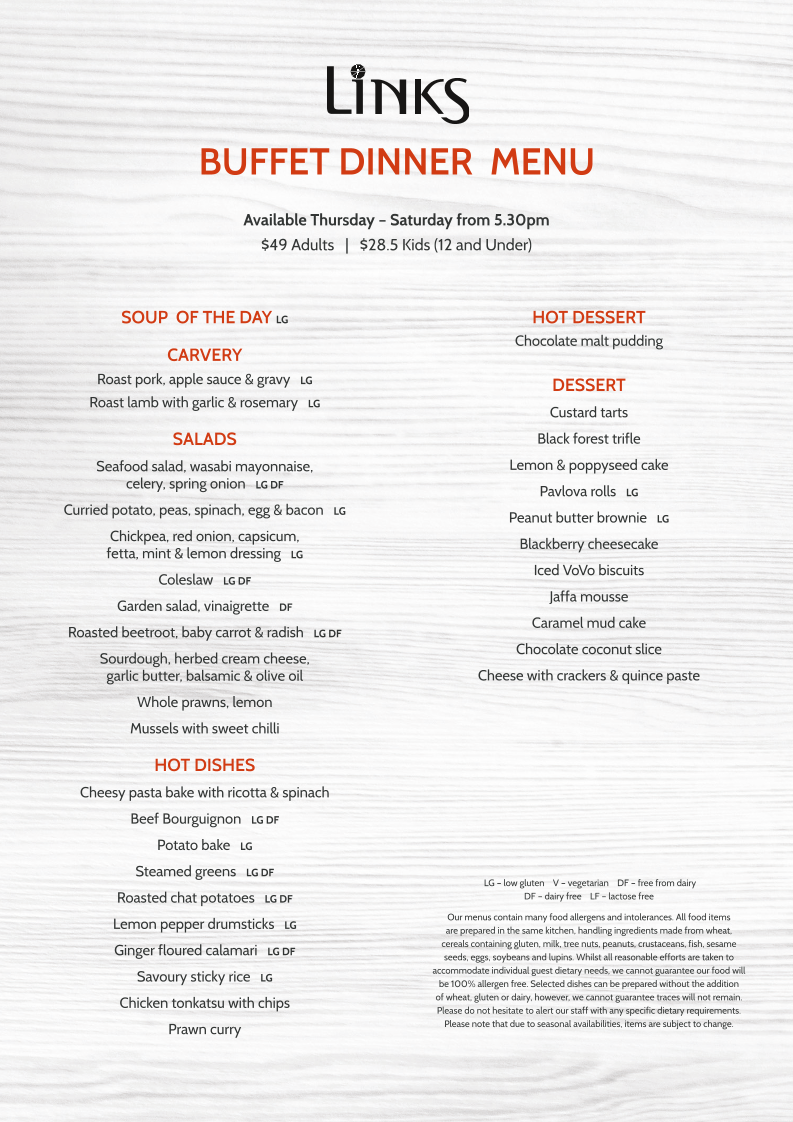 Menu, Links Restaurant