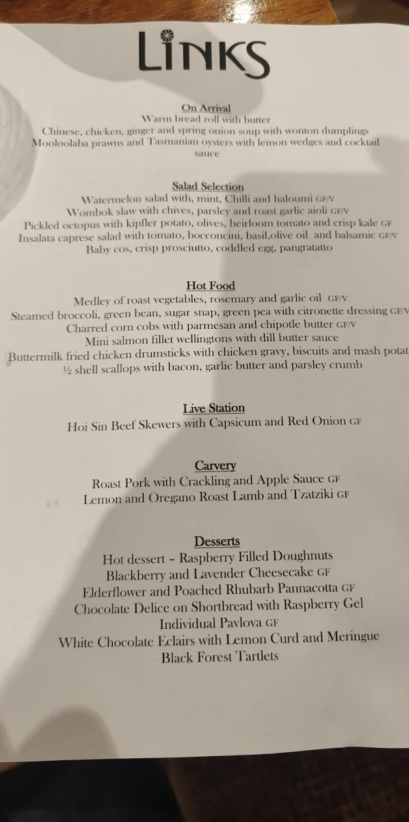 Menu, Links Restaurant