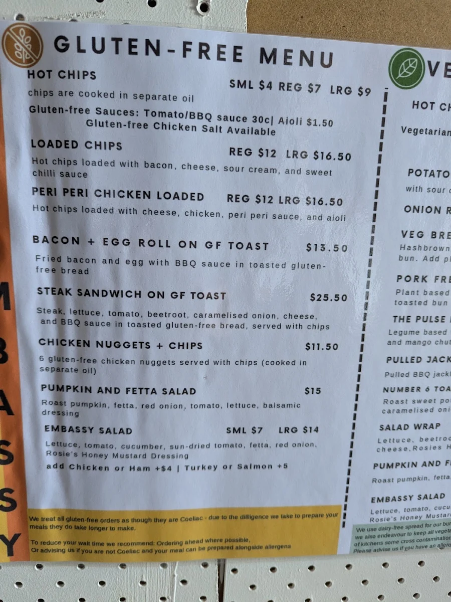 Menu, The Embassy Baradine
