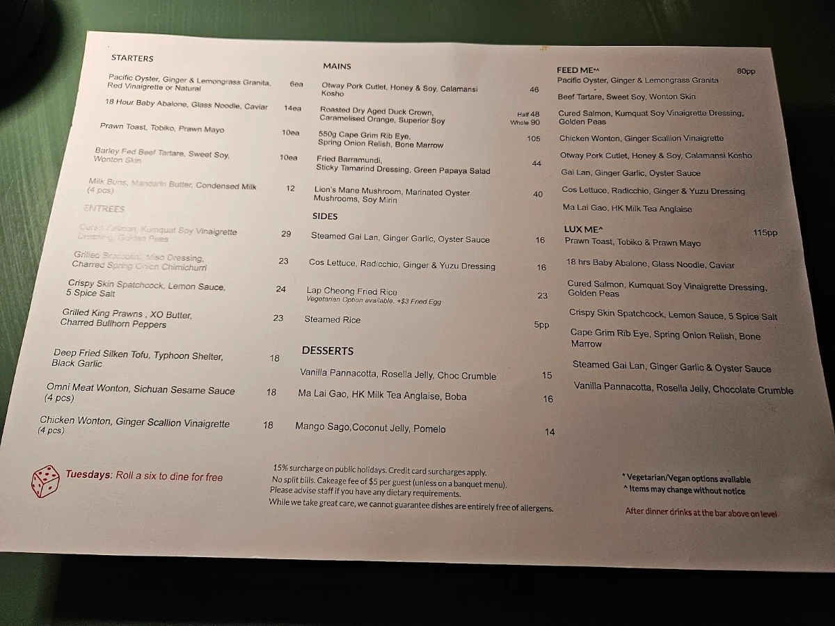Menu, Yum Sing House Restaurant