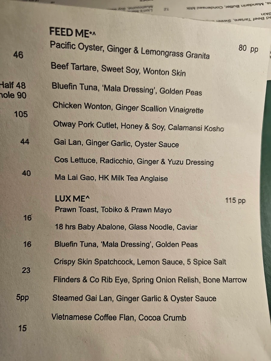 Menu, Yum Sing House Restaurant