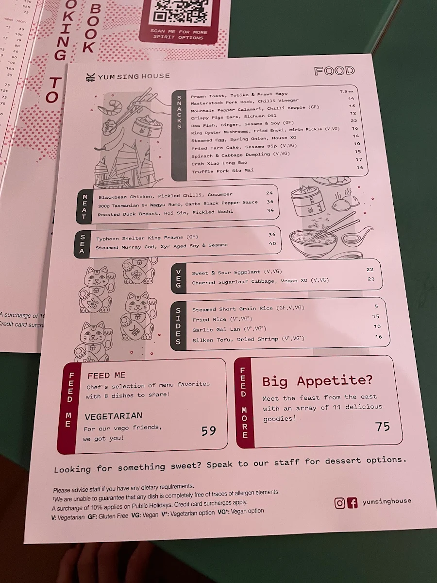 Menu, Yum Sing House Restaurant