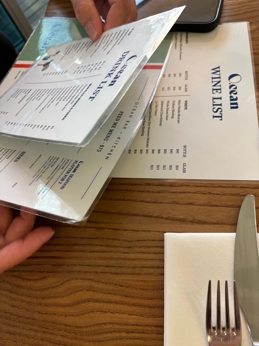 Menu, Ocean Bar and Kitchen