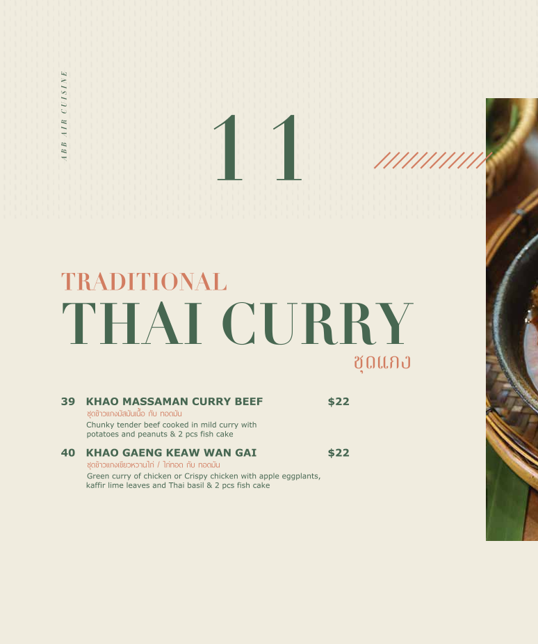 Menu, Abb Air Thai - Chatswood
