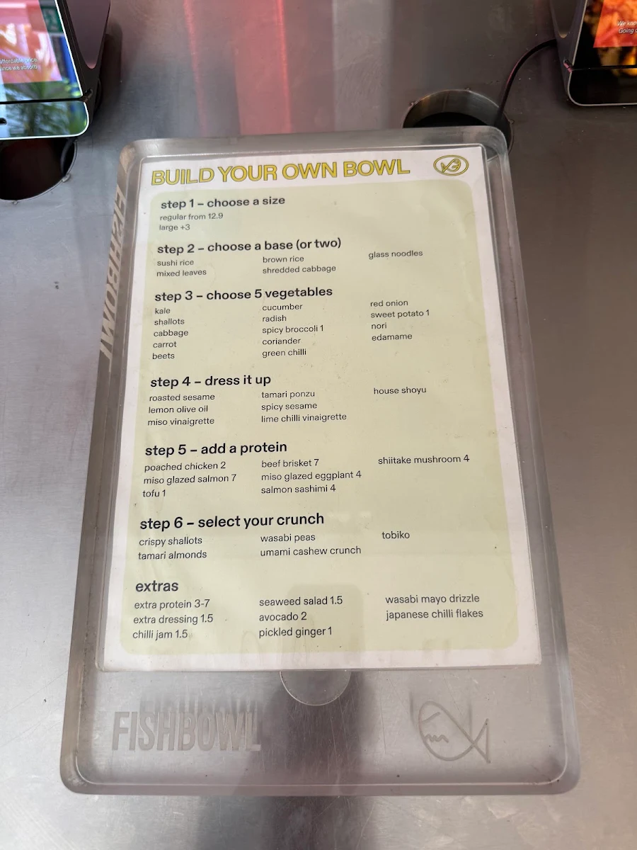 Menu, FISHBOWL - Rosebery