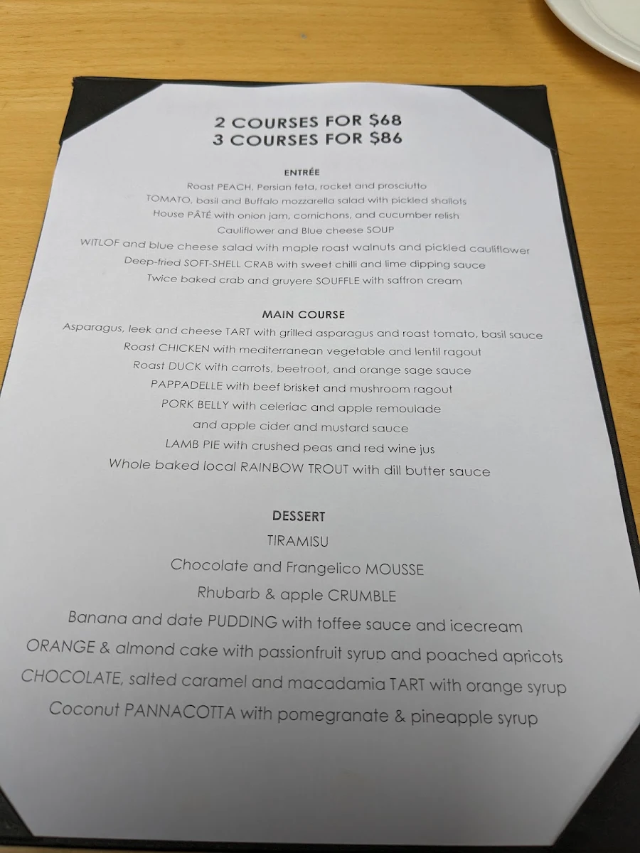 Menu, Crackenback Farm Restaurant