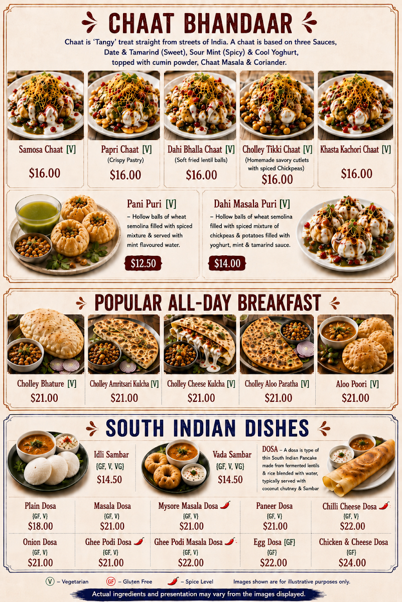 Menu, Aastha Indian Restaurant