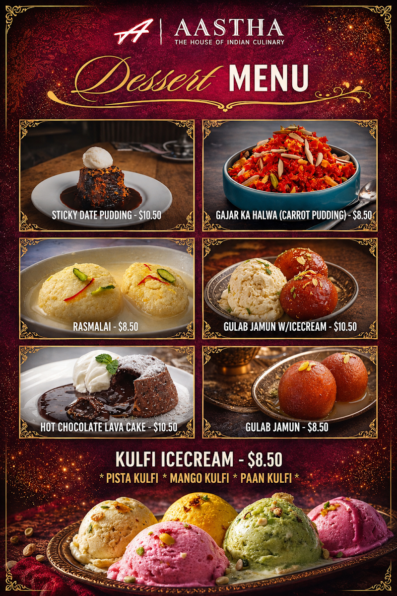 Menu, Aastha Indian Restaurant