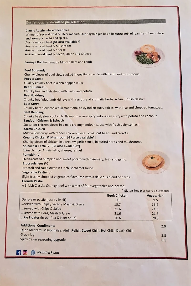 Menu, Pie In the Sky