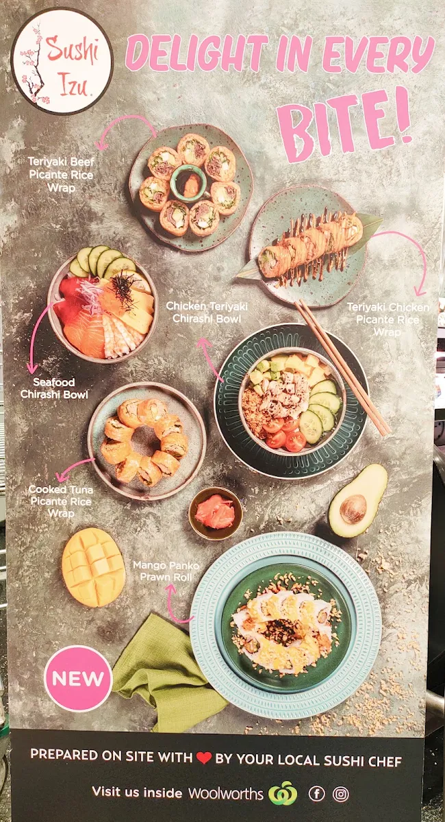 Menu, Sushi Izu in Woolworths