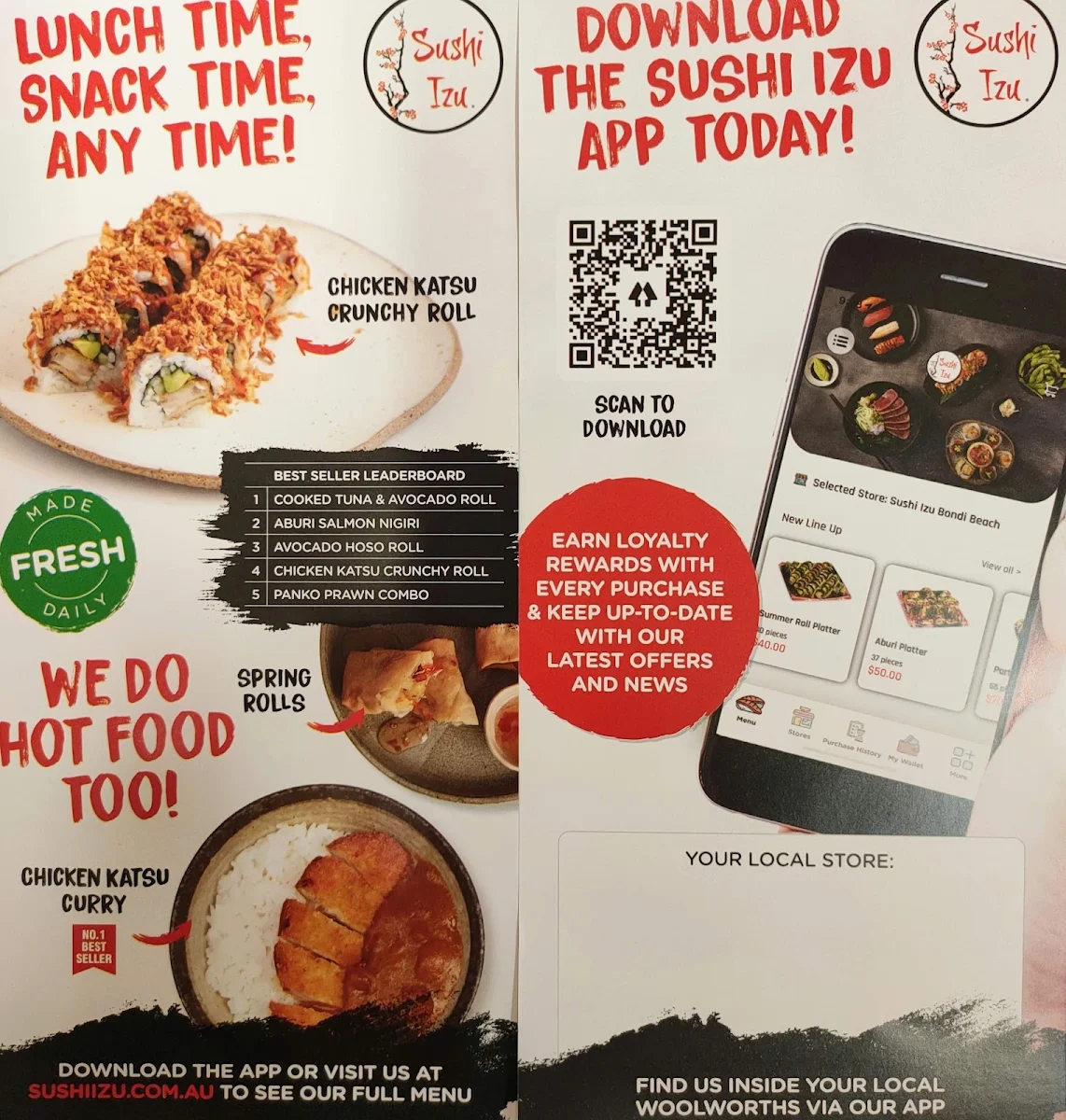 Menu, Sushi Izu in Woolworths