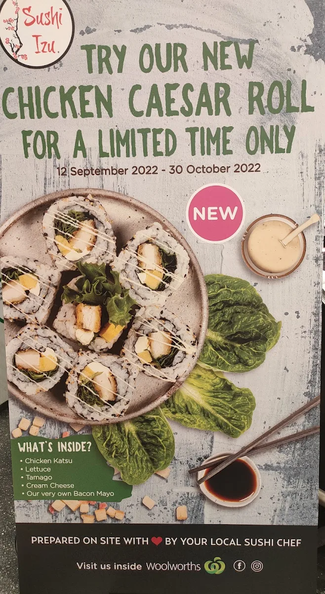 Menu, Sushi Izu in Woolworths