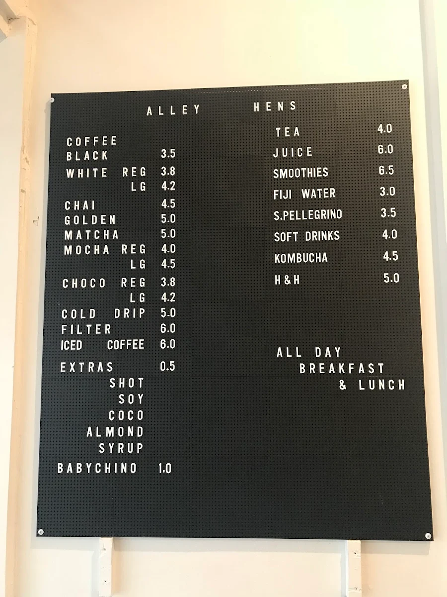 Menu, Alley Hens