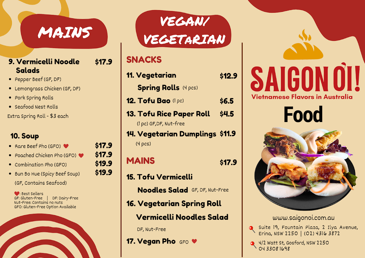 Menu, Saigon Oi ! Erina