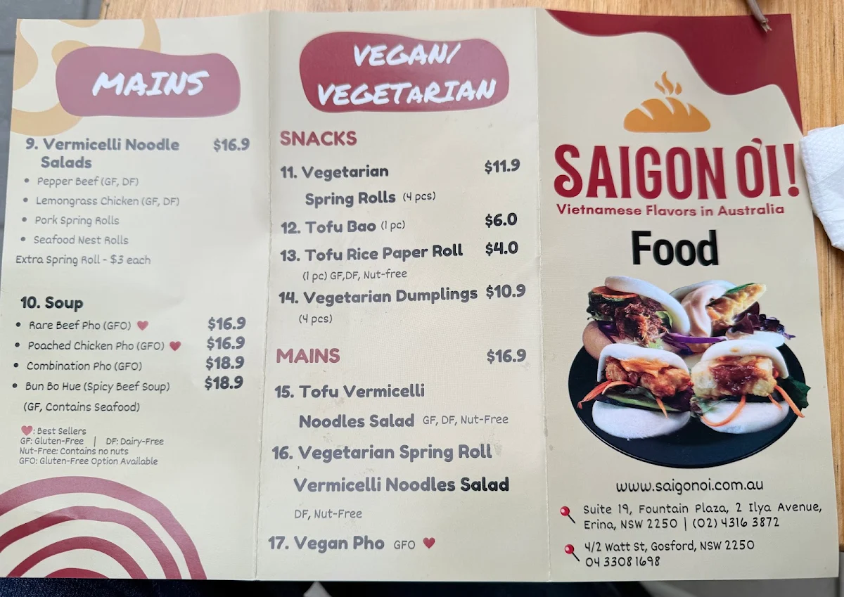 Menu, Saigon Oi ! Erina