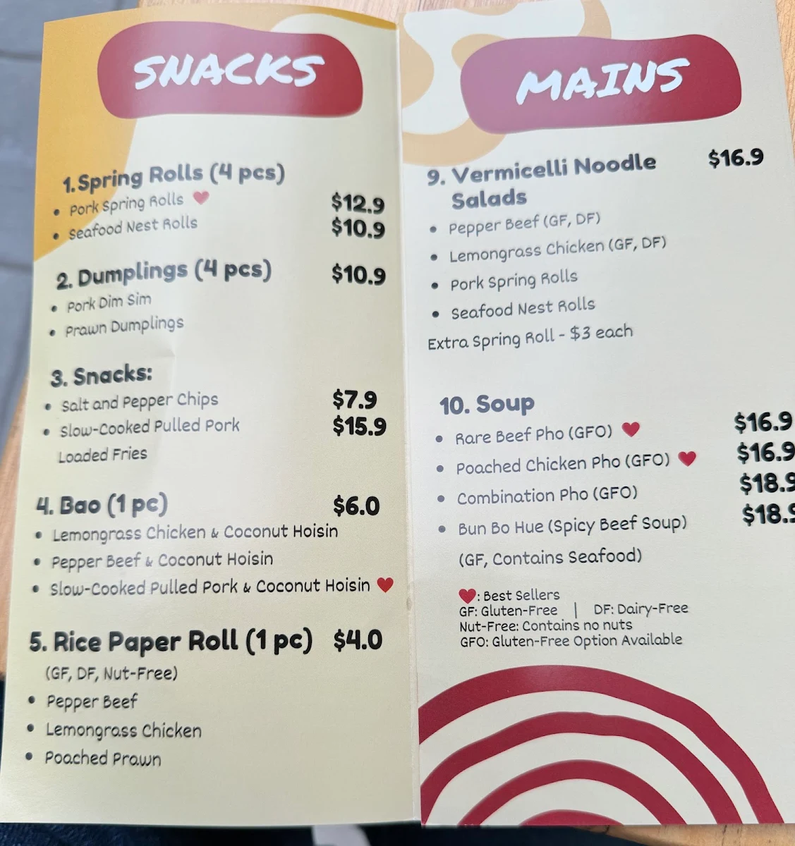 Menu, Saigon Oi ! Erina