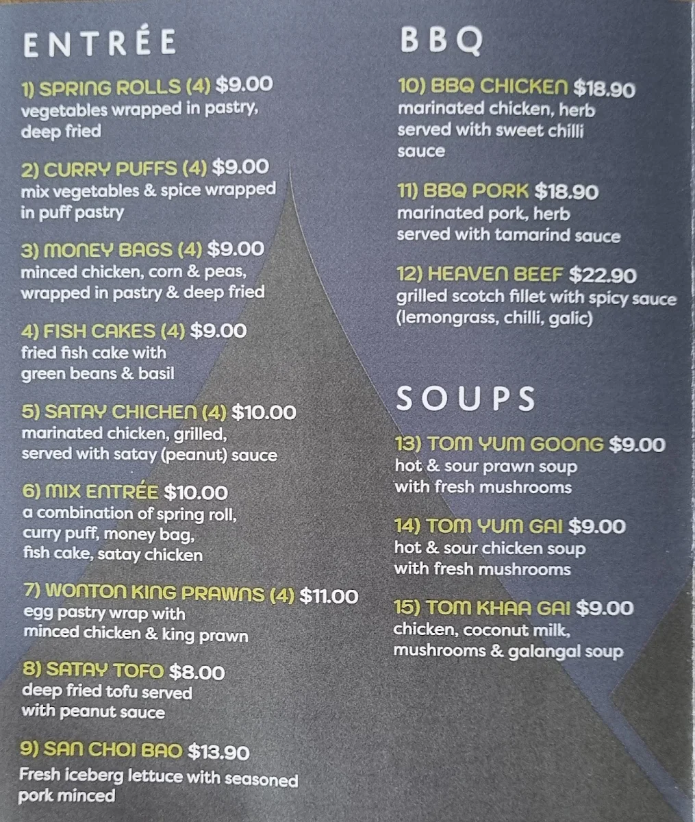 Menu, Phu Thai Restaurant (Helensburgh)