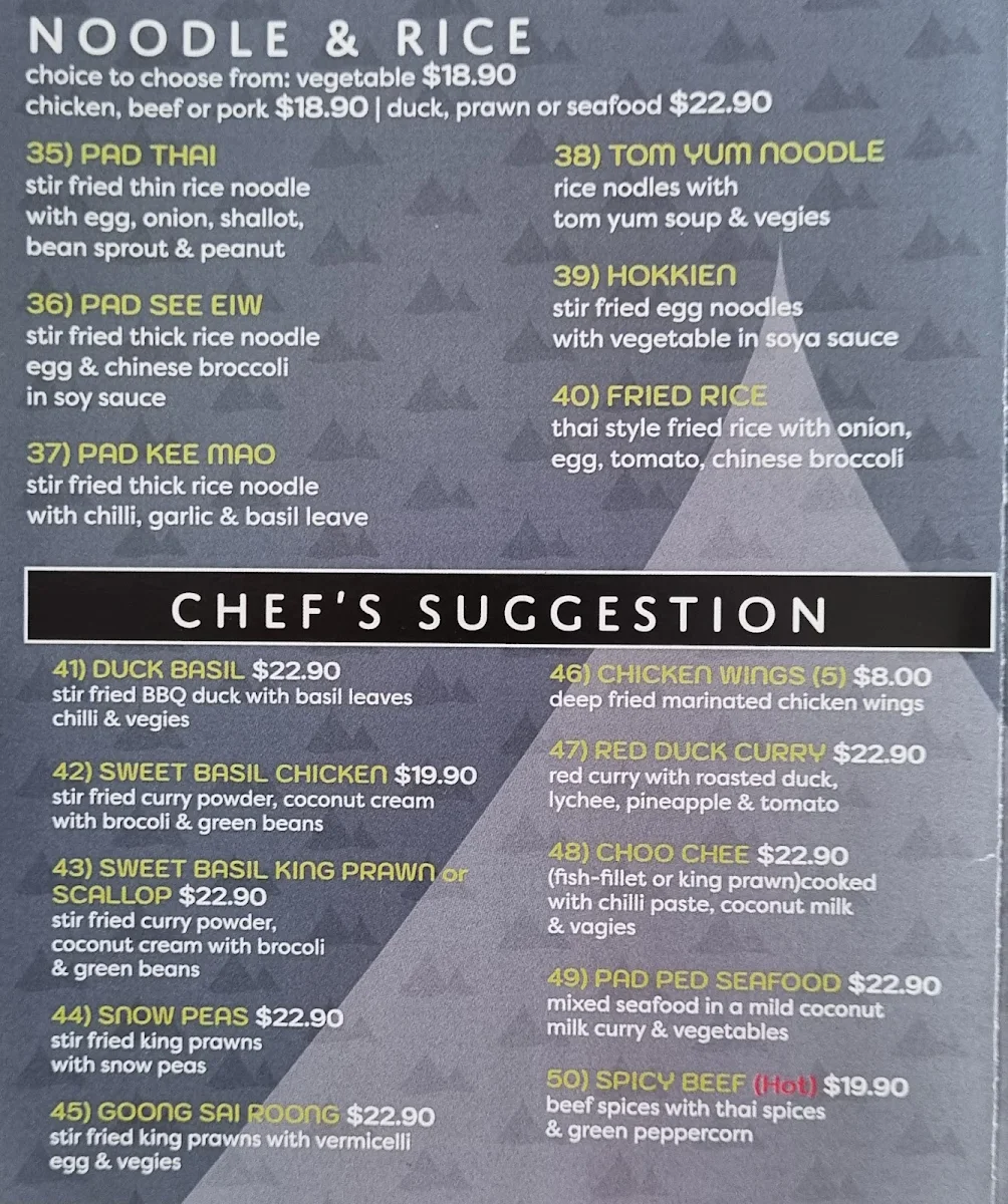 Menu, Phu Thai Restaurant (Helensburgh)
